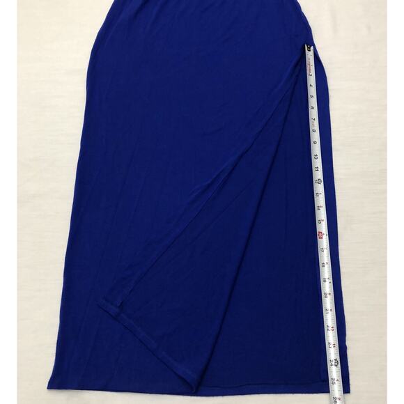 Poof Couture Dress Womens M Crisscross Maxi Electric Blue Long Slit Glamcore - Picture 10 of 11